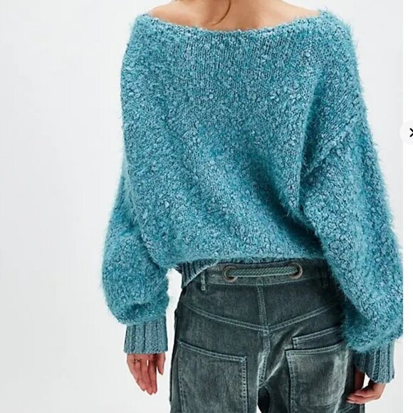 NWT Free People Carmen Pullover Sweater in Tourmaline Teal Combo - Picture 2 of 4
